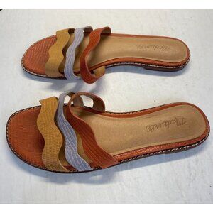Madewell Slide Flat Sandal Embossed Leather Triple Straps Size 7.5,Comfort